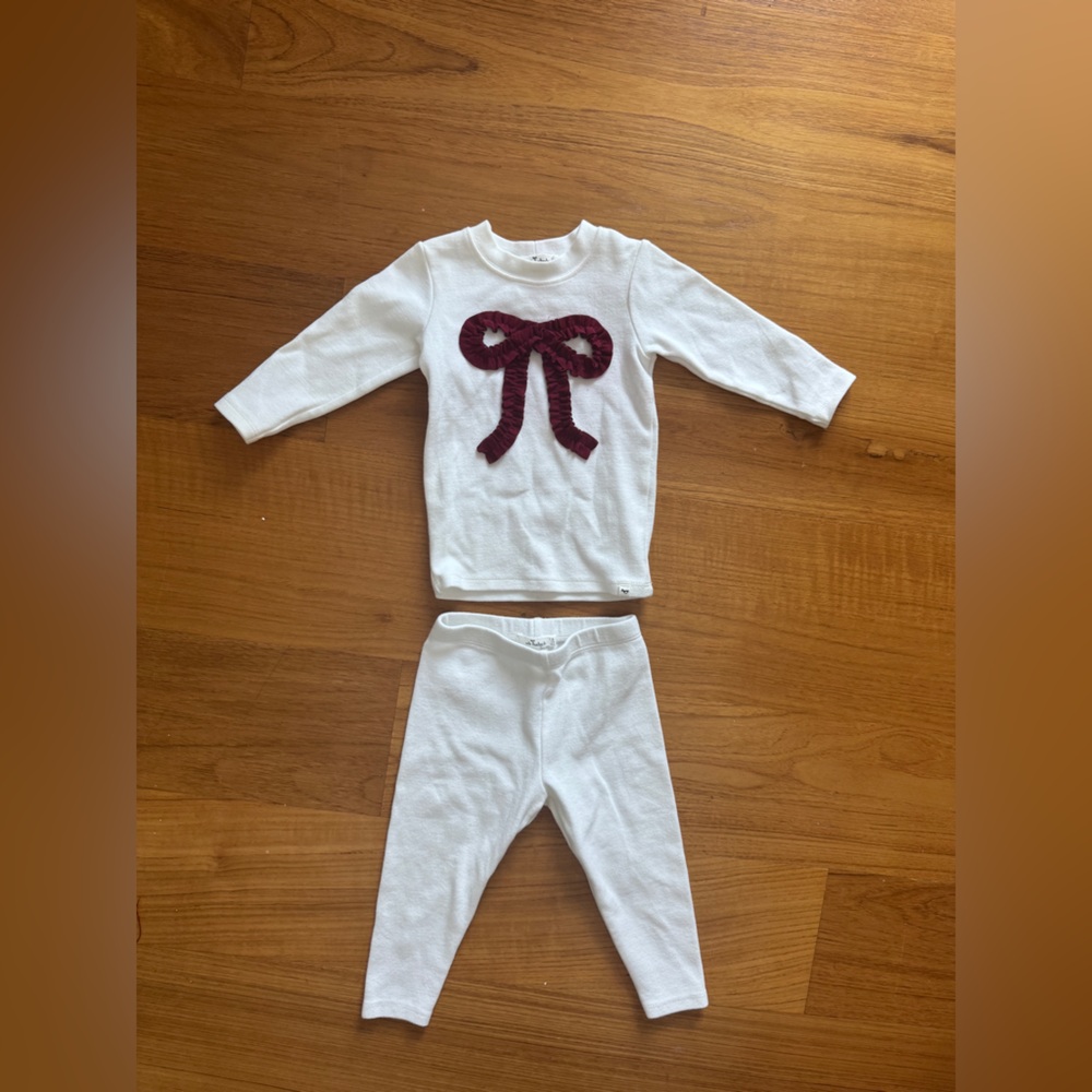 oh baby! Ruffle Knit Vintage Red Bow set